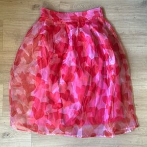 Her Destiny Pink Red‎ Heart Print Organza Midi Skirt